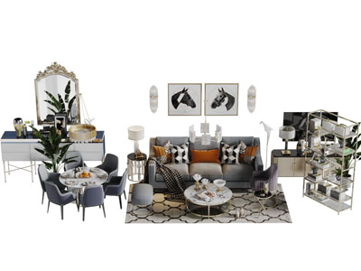 现代轻奢布艺多人沙发休闲椅子茶几组合