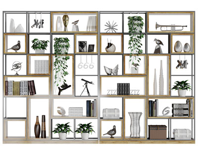 后现代金属框架实木格装饰置物架