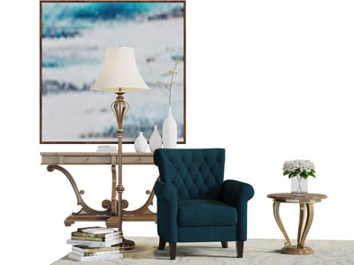 欧式蓝色软包靠背单人沙发3d模型 欧式蓝色软包靠背单人沙发