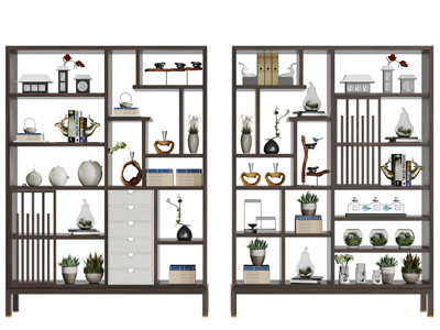 新中式实木开放式对称装饰柜