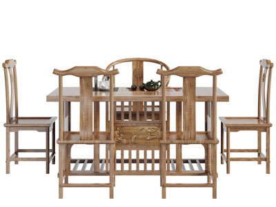 中式实木雕花茶桌椅组合