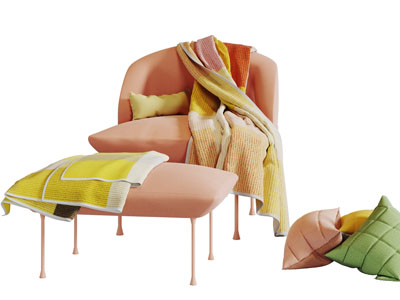 现代轻奢橙色休闲椅子脚踏