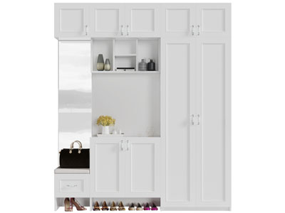 现代白色装饰穿衣镜的鞋柜