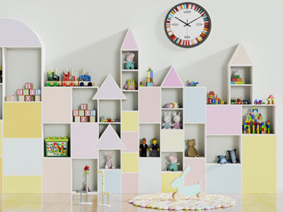现代儿童几何体装饰的玩具收纳架