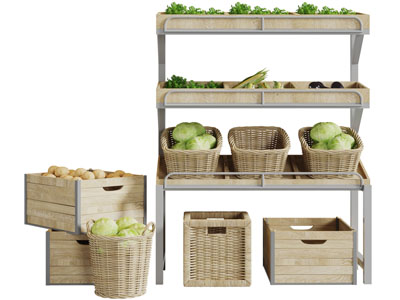蔬菜木箱收纳筐实木货架3d模型 蔬菜木箱收纳筐实木货架