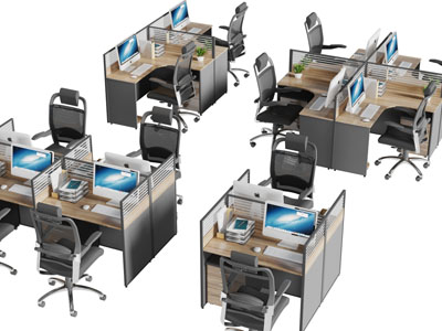 现代黑色隔断的办公桌椅组合