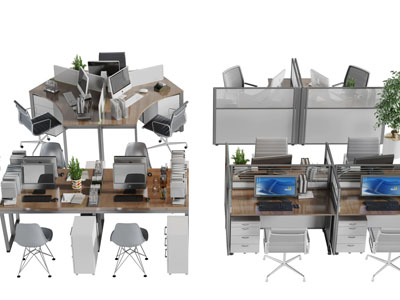 现代实木办公桌椅组合电脑