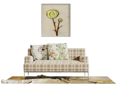 现代轻奢方格图案的多人沙发