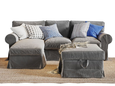 北欧布艺多人沙发和沙发凳