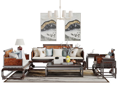 中式古典红木多人单人沙发茶几组合