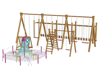 现代社区秋千架跳跳床游乐设备设施3d模型 现代社区秋千架跳跳床游乐设备设施