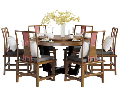 新中式圆形餐桌椅组合