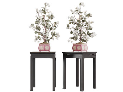 中式实木花架盆景折扇挂件