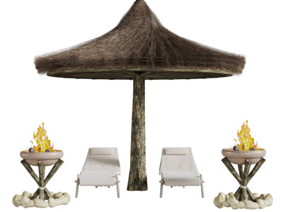 工业风草棚亭子休闲椅子篝火