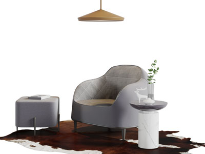 新中式单人沙发脚踏3d模型 新中式单人沙发脚踏