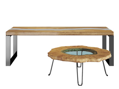 新中式中间镶嵌玻璃的茶几边几