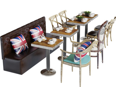 美式餐厅卡座餐桌椅组合