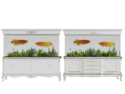 欧式白色带鱼缸水族的收纳装饰柜