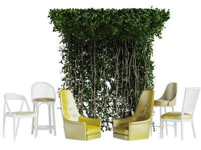 现代户外休闲椅子植物墙