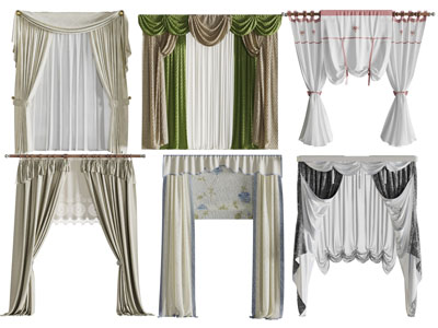 欧式窗帘窗纱3d模型 欧式窗帘窗纱