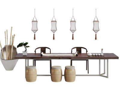 新中式实木茶桌茶凳组合