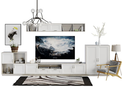 现代实木白色柜门的电视柜电视机