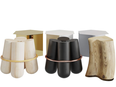 后现代几何造型的茶几边几凳子