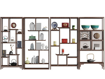 新中式实木开放式装饰置物架