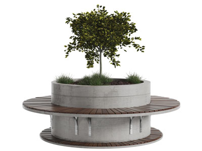 中间是花坛的圆形公共椅子