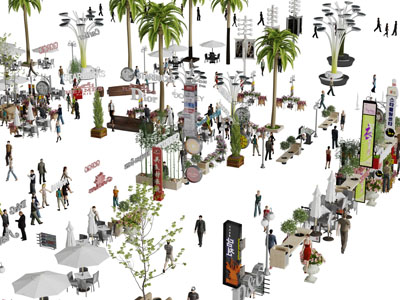 现代市场街道上的人群多人3d模型 现代市场街道上的人群多人