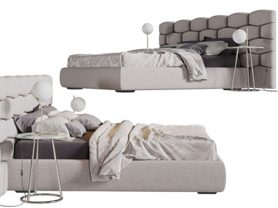 现代布艺加长床头双人床