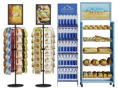 金属材质的面包饮料和零食展柜货架