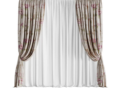 美式田园花朵图案的窗帘窗纱3d模型 美式田园花朵图案的窗帘窗纱