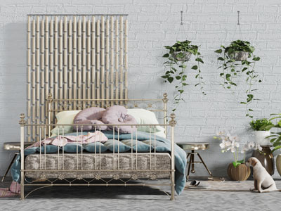 现代轻奢铁艺双人床