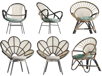 东南亚花朵造型的藤编休闲椅子