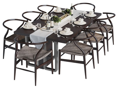 新中式长方形餐桌椅组合