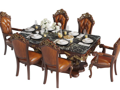 欧式古典雕花实木长方形餐桌椅组合