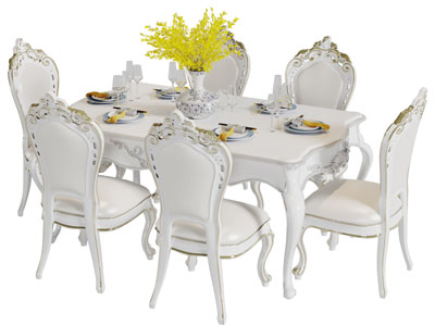 简欧白色长方形餐桌椅组合