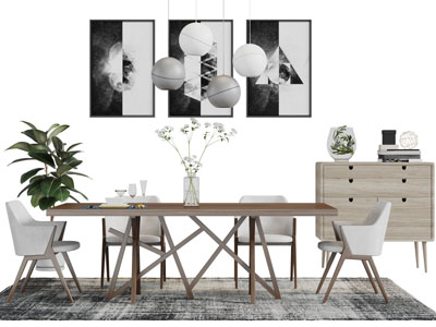 北欧实木长方形餐桌椅组合