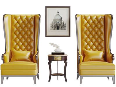 美式高背休闲沙发茶几组合