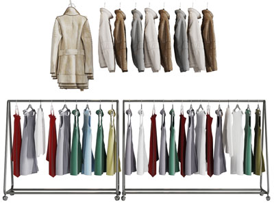 服装店金属可移动衣架上的裙子衣服3d模型 服装店金属可移动衣架上的裙子衣服