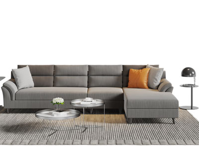 现代灰色多人转角沙发茶几组合