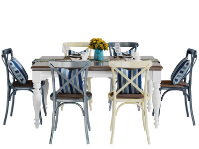 美式长方形实木餐桌椅组合