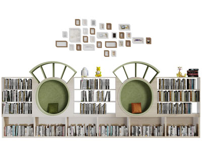 现代实木嵌入卡座的书柜