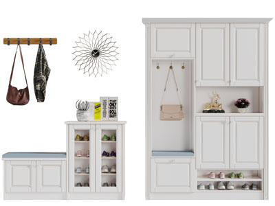 新中式实木白色玄关装饰鞋柜