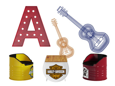 工业风油桶造型的休闲沙发茶几墙饰