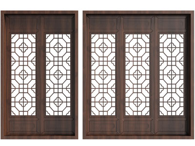 新中式花格平开窗镂花窗