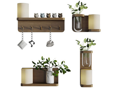 新中式墙面实木置物装饰架壁灯