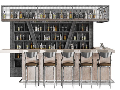 工业风酒吧酒架吧台吧椅