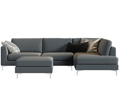 现代布艺转角多人沙发脚踏